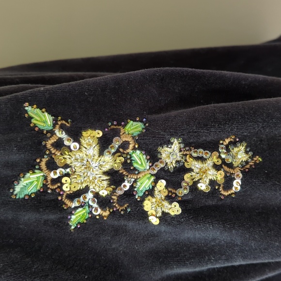 Vintage Embellished Beaded Velvet Velour Zip Up Athletic Jacket L Black - Picture 9 of 16